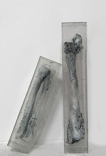 old-blues-ice-bridge-walking-sticks-2017-cast-resin-hand-carved-wood-graphite-and-spray-enamel-21-x-4-x-4-inches-and-16-x-4-x-4-inches