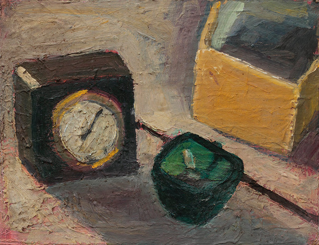 Clock,_Ashtray_1962_Oil_on_cardboard_16_X_21